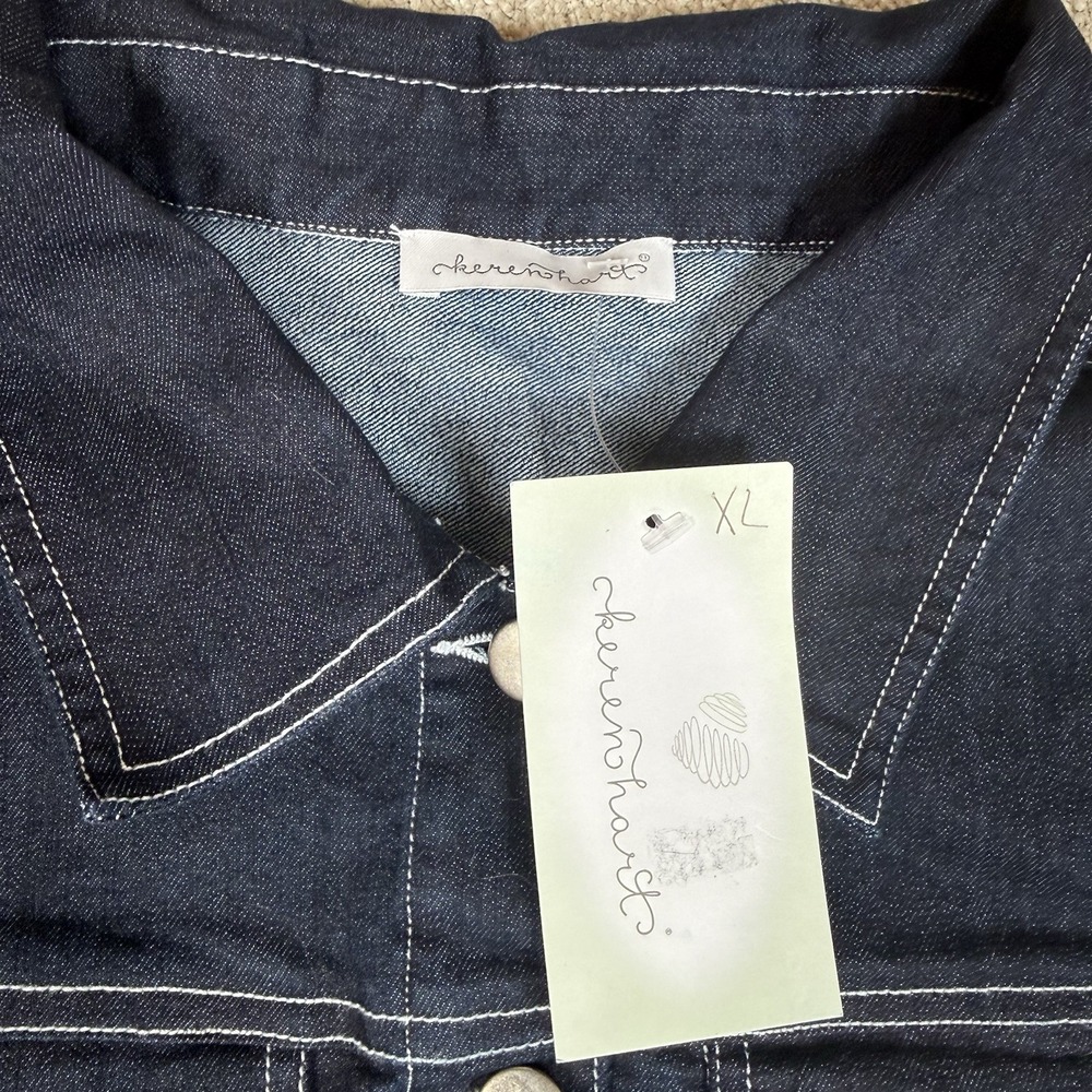 NWT Keren Hart Dark Blue Denim Jacket Shirt Long Sleeve Buttons Pockets Women XL - Picture 3 of 10